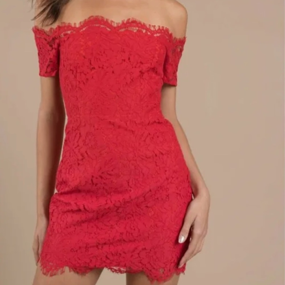 Tobi Red Lace Off the Shoulder Mini Dress size S